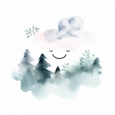 clipart, watercolor, cute, happy, simple, minimalist, fog