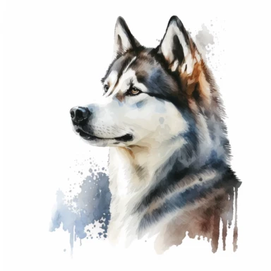 a watercolor art painting of a Husky dog, clipart, white background