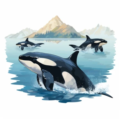 beautiful orca pod swimming in the ocean clipart, png on a white background