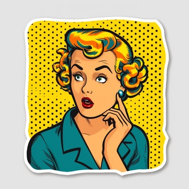 sticker clipart of a pop-art woman making an announcement. isolated on a solid background. HDR, 64k