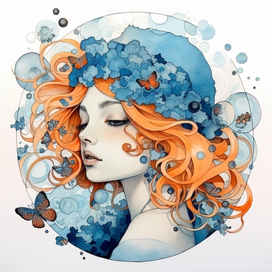 ILLYA OTELOVA WATERCOLOR ILLUSTRATION WITH BLACK OUTLINING THE WATERCOLOR ON INSTRAGRAM, IN THE STYLE OF CAMILLA D’ERRICO, FRANCIS PICABIA, COMIC ART, CHARLIE BOWATER, HAIR CLIPS MADE OF INSECTS, SKY-BLUE AND ORANGE, DELICATE POINTILLISM, CLIPART, WHITE BACKGROUND, CLIPART
