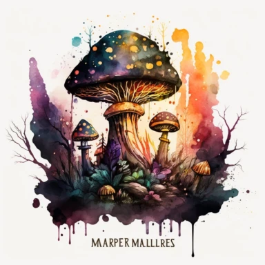 watercolor magic mushroom clipart, dark fantasy, forest