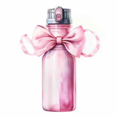 Back to school Watercolor Clipart, A cute Water bottle, girly,pink themed , single object, highly detailed, hand drawn watercolor illustration ,png transparent background, white background for removing background - - no text shadow font watermark