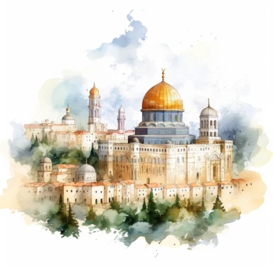 Clipart on white background Holy City Of Jerusalem water color