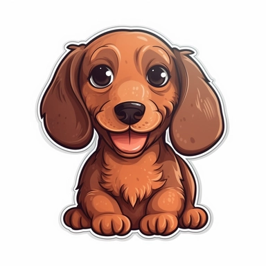 cute Dachshund, happy and smiling, bold line, clipart, sticker, white background, no shadow, 8k detail