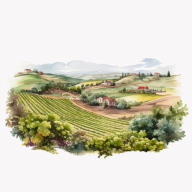 watercolor, hyper realistic, white background with margins, 8k, ultra detailed cut out, vineyards, open land, cut out clipart