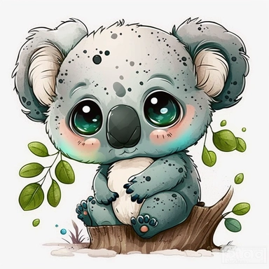 The most cutest cartoon baby koala with big open eyes, on a planet clipart, planets, watercolor, dream art, baby animals, vector art, children art, particles around the object, children cartoon, sticker art design, white background,