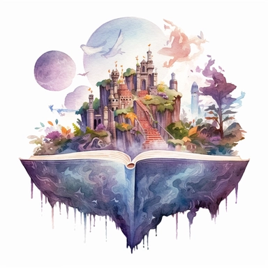 Fantasy book with Lost Civilizations: Uncovering forgotten worlds filled with secrets and ancient wonders, watercolor, clipart, white background