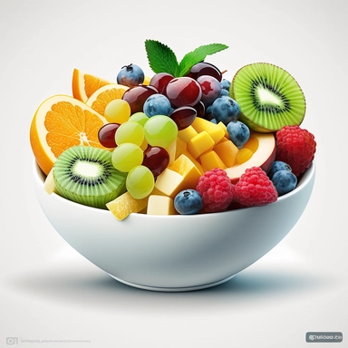 clipart of A bowl of fresh fruit salad with a variety of colorful fruits, no text, white background