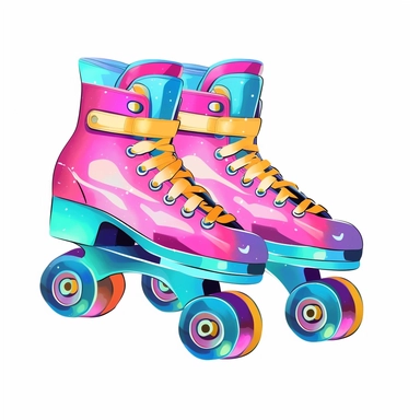 Cute Beautiful Retro 90s Color Roller skates watercolor Sublimation Clipart,Cartoon, hyper realistic, intricate detail, illustration style,high solution,on the white background