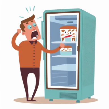 hungry man looking into refrigerator drawn on a transparent background in a flat clipart style