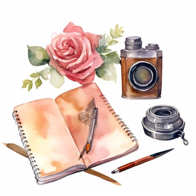 watercolor planner cute rustic roses desk, one cell phone, one tablet clipart on white background - @Konstantina (fast)