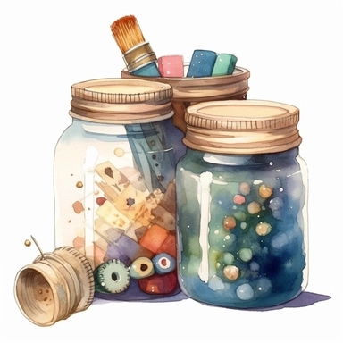 watercolour crafter, Crafting materials, neutral Watercolor glass jar filled with embellishments Clipart - <@1098423716465102849> (62%) (fast)