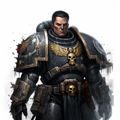 deathwatch warhammer 40k fantasy character, dark hair, paint art style, clipart, white background, superrealistic, one of a kind