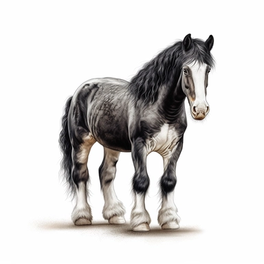 shire horse horse. foal in the style of digital airbrushing realistic yet stylized, digitally enhanced, clipart, 32k uhd, detailed crosshatching white background