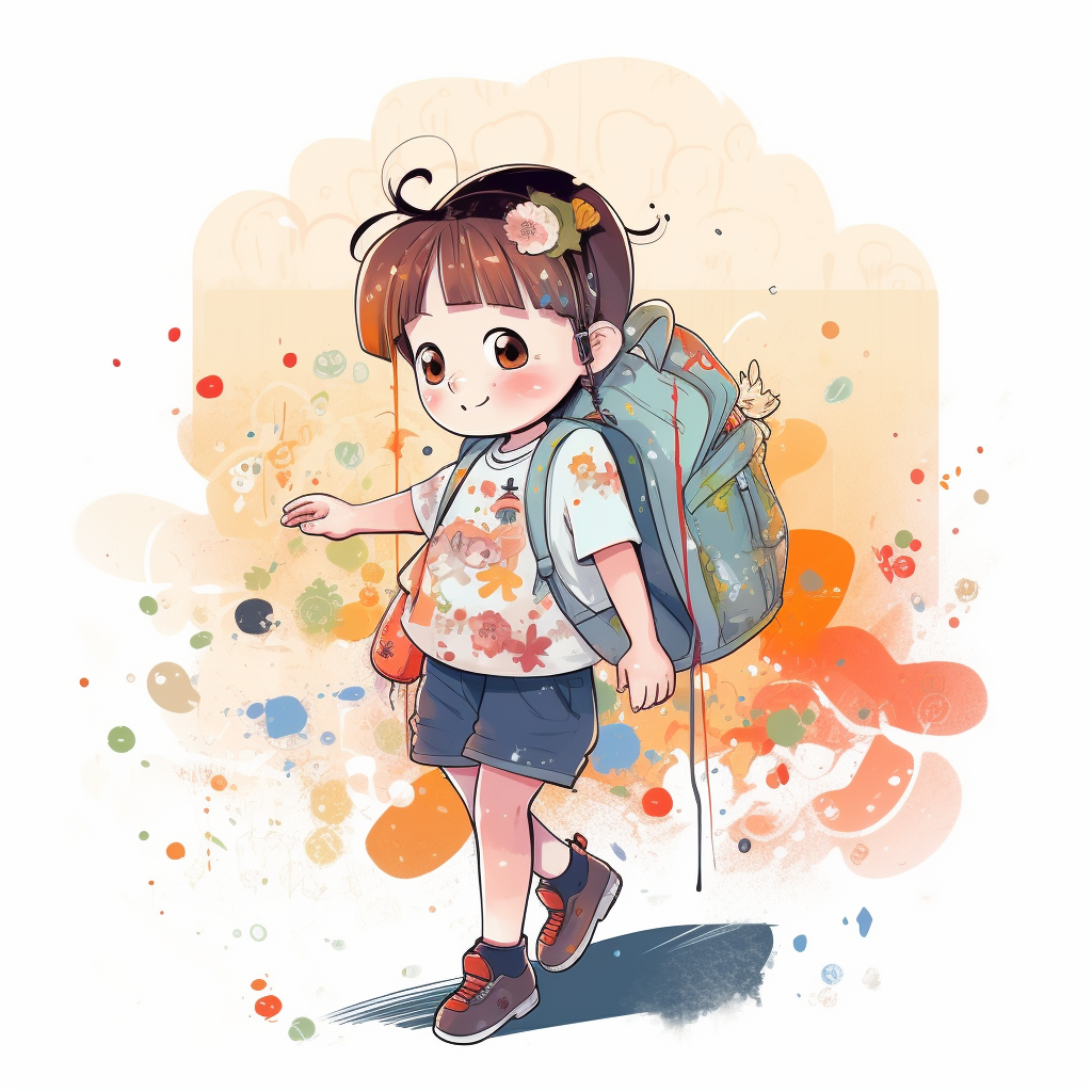 A detailed illustration of a Japanese kindergarten girl, going to ...