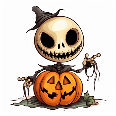 1 x Cute Halloween Skeleton Clipart, white background,