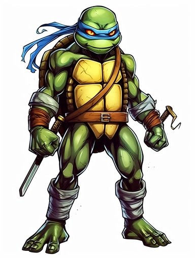 clipart vector full body, funnyg ninja turtle, standing , cross handed, white background