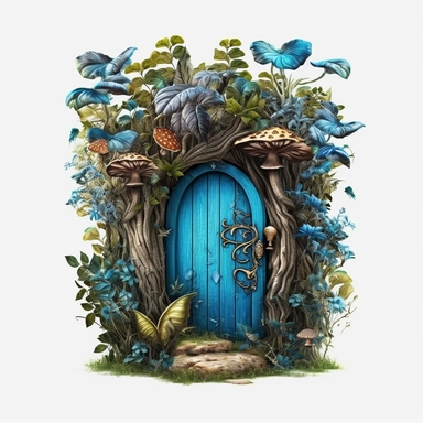 Watercolour beautiful azure blue realistic forest fairy door with realistic perfectly detailed forest leaves beautiful realistic details perfect forest fairy door magnificent details beautiful compelling realistic PNG image,ultra highly detailed, 18k, sharp focus, bright photo with vibrant colours digitally enhanced, enhanced graphics, straight, sharp focus, bright lighting, intricate detailed png image ,high definition,300dpi,graphic clipart,computer graphics