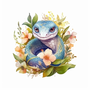 Cute Beautiful Snake Flower Watercolor Sublimation Clipart,Cartoon,hyper realistic, intricate detail, illustration style,high solution,on the white background