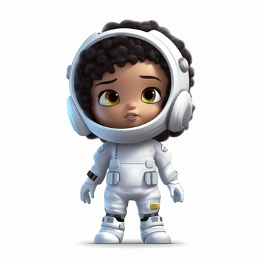 cute semi-realistic 3d black little girl astronaut clipart, isolated on white background
