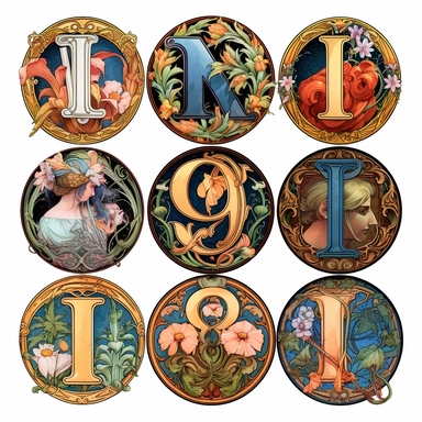 Art Nouveau illuminated initials Clipart Bundle Full English Alphabet Mystical Illustration Fantasy Novel Clipart Magic PNG File Download
