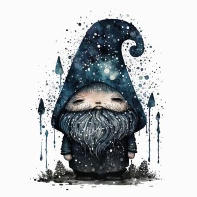 dark academia, gnome, fairytale, folk art, hr giger, watercolor, white background, clipart, cute, illustration, comic, glitter, magic