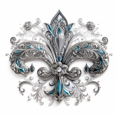 Clipart, gorgeous fleur de lis, blue and grey colours, luminous, glowy, intricate, illustration, detailed, 8k, png, isolated on white background