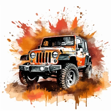 Jeep Wrangler offroad sun on background creative art, shiny, rich color, super resolution, Graffiti, Clipart, watercolor, realistic, 8k