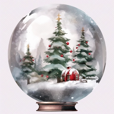 Christmas Christmas tree and Santa Globe, lateral view, clipart, transparent background, clear background, high resolution, watercolor, vector, 12k, 300 dpi, 12: 12 ratio