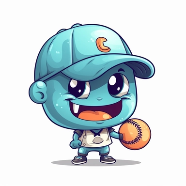 fantasy happy cute baseball player mamal face, cartoon, clipart, mascot, isolated on white background