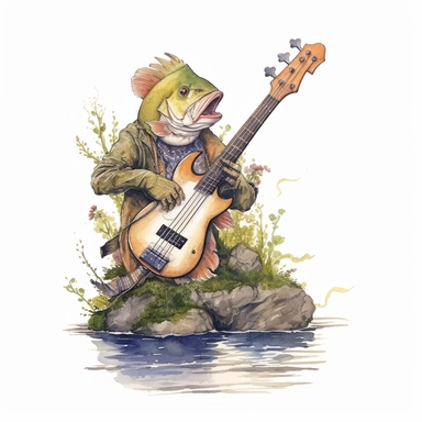 Gone Bass Fishing,Watercolor style, Clipart,on white background with margins