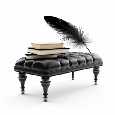 luxury piano stool, one music book feather digital clipart on white background