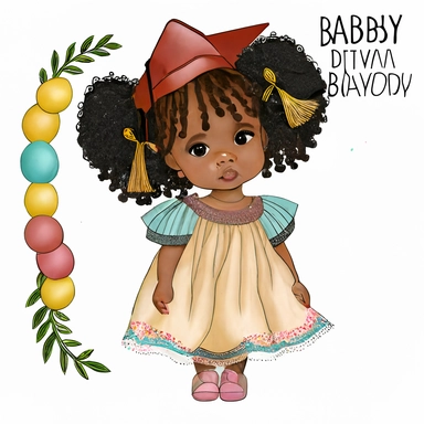 clipart, transparent background, baby girl diva, kindergarten graduation, 300dpi