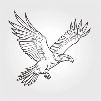 simple line drawing clipart of an eagle soaring in the sky, black outline, vector, logo