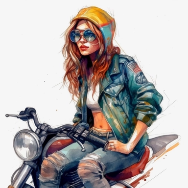 watercololor biker girl clipart no background, 4K