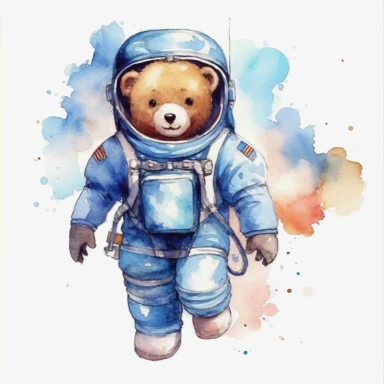 watercolor clipart white background moving living standing blue cartoon astronaut bear birthday astronaut