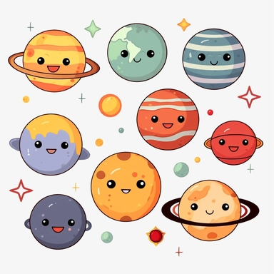 Solar system clipart perfect clean lines, planets vector graphics, Space clipart, high quality kawaii png clip art on a white background