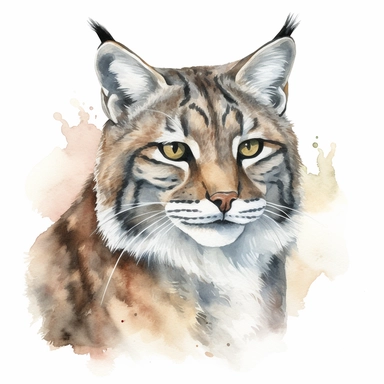 Bobcat illustration, watercolor clipart, isolated white background, 8k