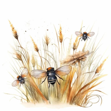 watercolour steampunk vintage grass with insects clipart, hd, isolated on white background, spaced out