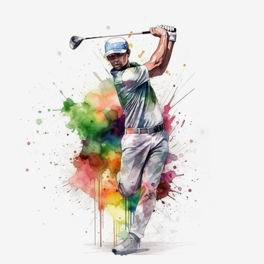 watercolor golfer swinging golf club clipart white background 4k unreal engine