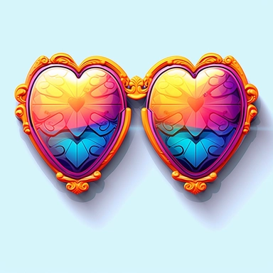 Cute Beautiful Retro 90s Color heart shaped sunglasses Sublimation Clipart,Cartoon, hyper realistic, intricate detail, illustration style,high solution,on the white background