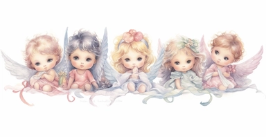 Adorable baby angels , pastel colors, white background, ornamental watercolour clipart, I can't believe how beautiful this is