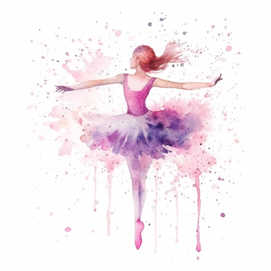 watercolor, watersplash, hand drawn, a cute little ballerina dancing, pink , clipart, hd, on white bacgkround