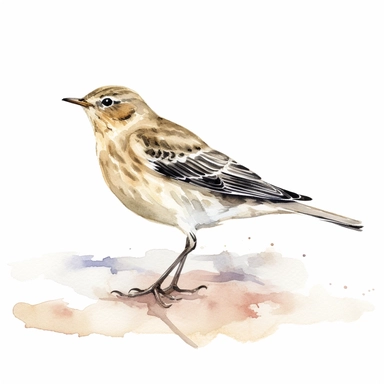 American Pipit bird, water color style, clipart, white background