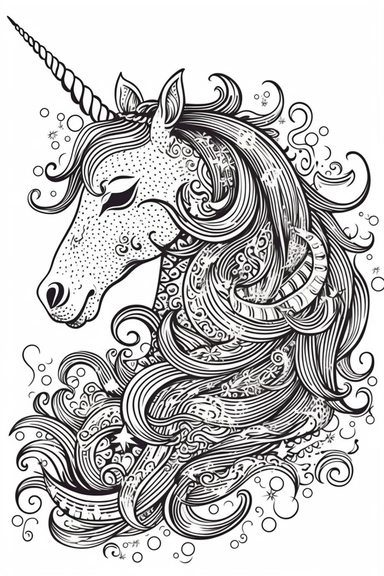 cute unicorn playing depicted in the style of clipart, white background, vector lines, in the style of a coloring book, thick, clear,lines, black and white,