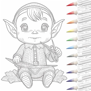 clip art coloring book page for toddler. four different images of an Elf. white background. simple line drawing. very low detail.