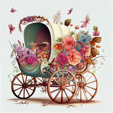Floral Boho Wagon Buggy Illustration clipart, 4K, extremely detailed