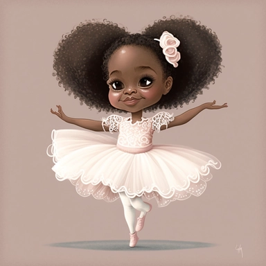 Happy Black Girl ballet dancer ,Cheerfull black girl clipart, Funny black girl , Humorous african american girl child png, Sweet clipart, A smiling Face ,Full body with legs , white lace dress , ribbions in hair , ballet daner pink tutu , on pointe , Highly detailed close-up portrait , standing , Nicoletta Ceccoli, Mark Ryden, lostfish, Earl Nor, global lighting, divine rays, detailed and intricate surroundings, sf, intricate artwork masterpiece, ominous, matte painting movie poster, blue ratio,