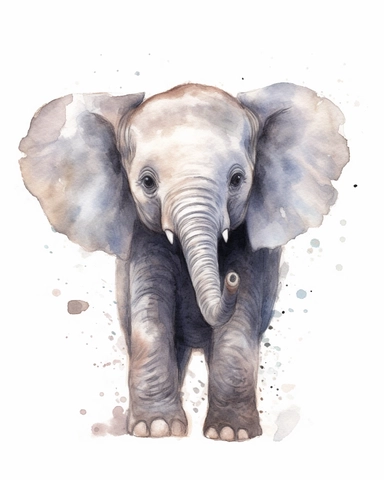 a realistic baby ELEPHANT clipart with watercolor illustration, full body shot ,8k, style of Bohemian, style of Anna Süßbauer and Jon Klassen,vector, Vector, white background,Solid Background, Sharpness and clarity, masterpiece, trending on Artstation and Dribbble.